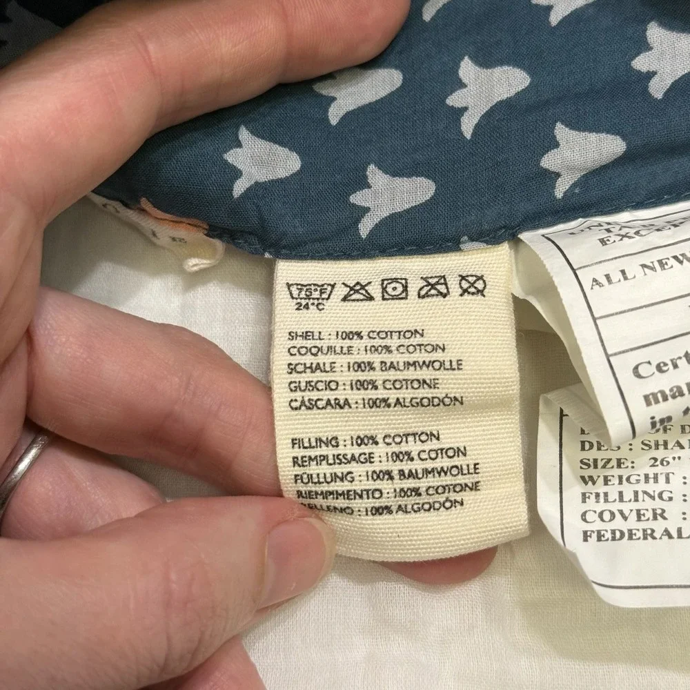 Anthropologie Quilted Euro Sham 26x26 Blue White Cotton Patchwork Medallion